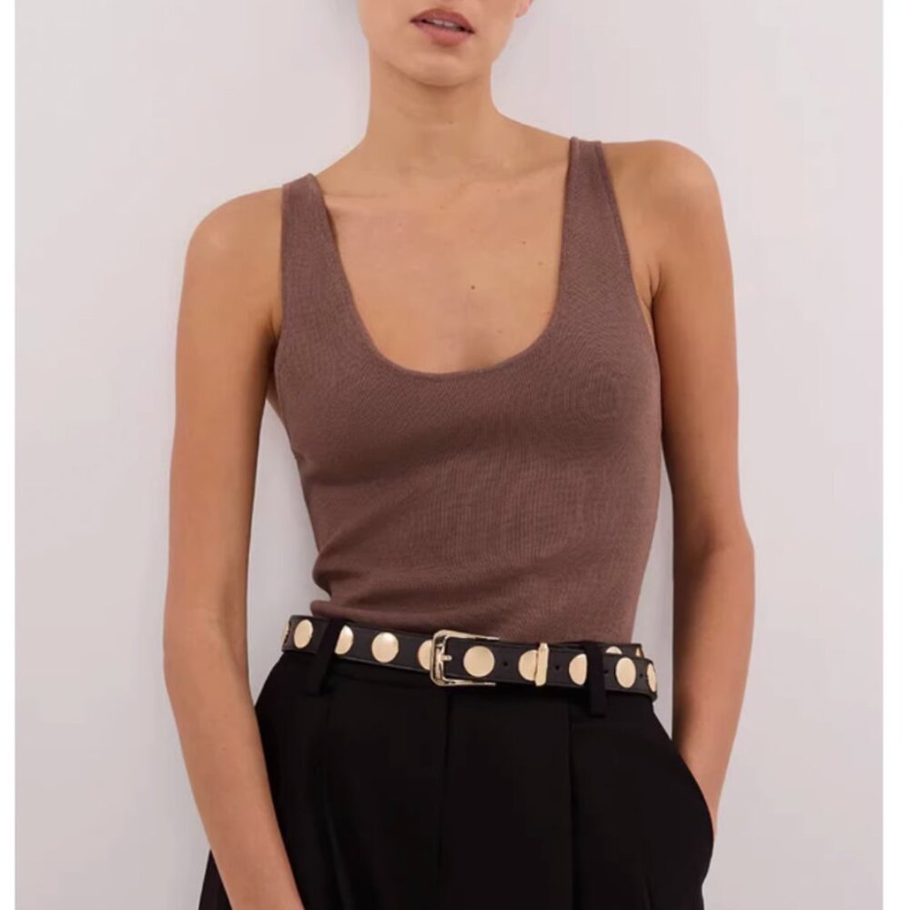 BEST DISSH Troy Sleeveless Knit Tank XS/S/M Taupe Tan Brown Beige Causal